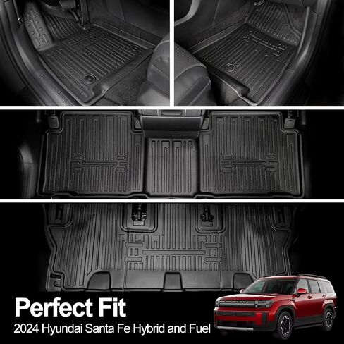 Floor Mats for 2024 2025 Hyundai Santa Fe-All Weather Cargo Mat with Backrest Mat for 2025 Hyundai Santa Fe Calligraphy Accessories (Fit Hybrid and Fuel) in Saudi Arabia