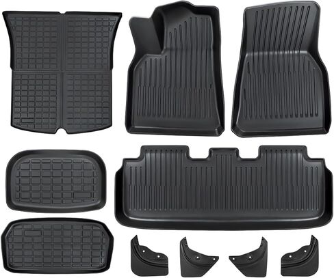 Full Set Floor Mats with Mud Flaps for Tesla Model Y 2020-2024 Custom Fit All Weather TPE Automotive Cargo Liner and Cargo Trunk Mat Accessories (Only Fit 5-Seat) in Saudi Arabia
