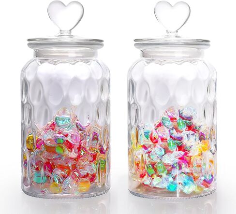 45 oz Clear Glass Heart Shaped Jar, Cute Candy Jar with Heart shaped Airtight Lid, Decorative Glass Canisters with Airtight Lid for Candy Cookie, String Light & Remote, Drops, 1 Pack in Saudi Arabia