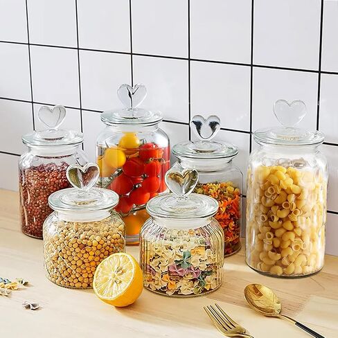 45 oz Clear Glass Heart Shaped Jar, Cute Candy Jar with Heart shaped Airtight Lid, Decorative Glass Canisters with Airtight Lid for Candy Cookie, String Light & Remote, Drops, 1 Pack in Saudi Arabia