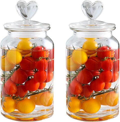 45 oz Clear Glass Heart Shaped Jar, Cute Candy Jar with Heart shaped Airtight Lid, Decorative Glass Canisters with Airtight Lid for Candy Cookie, String Light & Remote, Drops, 1 Pack in Saudi Arabia