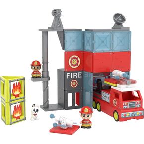 Tile Town Fire Station + Firetruck Magnetic Tiles Building Playset & Vehicle w/ Lights & Sounds + Figures, Kids 3-6+, New Action Tiles for Action Play, Creative Toy | Amazon Exclusive