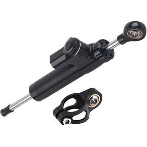 Steering Damper, Black CNC Machined Aluminum Universal Motorcycle Steering Damper Stabilizer Linear Reversed Safety Control with Mounting Bracket for Most of Motorcycles
