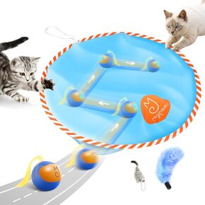 Migipaws Interactive Cat Ball Toy Set, Fun Tracker, Glowing Chase Ball with MystiChaser Pouch, Fluffy Tail, A Small Mice (White)