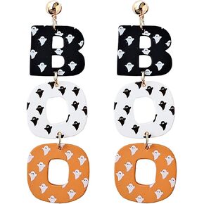 Halloween Earrings BOO Ghost for Women, Retro Simple Acrylic Drop Earrings Handmade Colorful Jewelry Holiday Festive Decorations Accessories