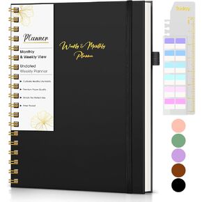 Undated Weekly and Monthly Planner, B5 Large Weekly To Do List Notebook with Goal & Habit Tracker Organizer, Hardcover Spiral Bound Blank Weekly Monthly Planner for Work School Home 7.4" x 9.64" Green
