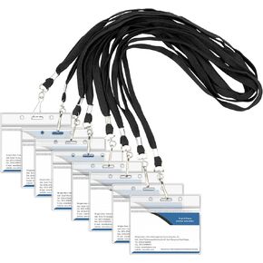 25 Sets ID Badge Holder with Lanyard, Soft and Durable Black Lanyards for ID Badges with ID Holder, Horizontal Badge Holder with Swivel Hook Lanyard for Student Teacher Volunteer Employee