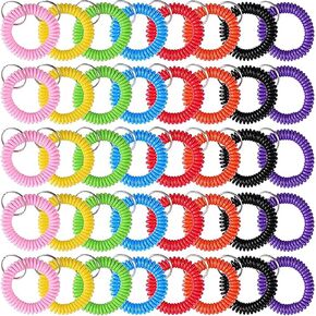 80PCS Colorful Wrist Coil Keychain Bracelet,Plastic Coil Wrist Band Key Ring Chain,Wrist Coil Key Chains,Stretchable Spiral Bracelet for Gym Pool Outdoor Sport Sauna ID Badge(Multiple Color)