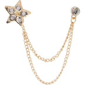 Knighthood Men's Golden Stone Star with Hanging Chain Brooch Golden