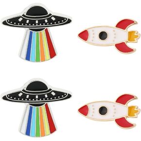 Ximimark 4 pc Colorful Rainbow Alien Spaceship Brooch for Men - Fashionable Enamel Pin for Backpacks and Clothing