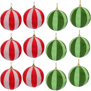 12pcs Christmas Thread Wrapped Ball Ornaments 2.4"/60mm Christmas Candy Balls Xmas Decorative Christmas Tree Hanging Ornaments for Holiday Decoration