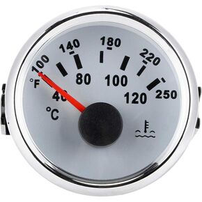Water Temperature Gauge Water Temp M 52mm/2in Marine Engine Water Temperature Gauge 40-120 ℃ Temp Meter for Boat RV(White Dial Silver Cover)