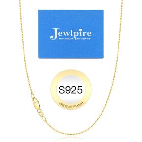 Jewlpire Italian 1mm 1.2mm Cable Chain 925 Sterling Silver Chain Necklace for Women, 14K Plated Gold Chain for Women Thin & Dainty & Sturdy Women's Chain Necklaces, 14 16 18 20 22 24 Inch