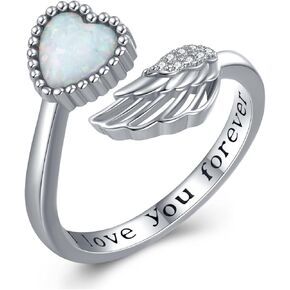 Daixiya Irish Opal Ring 925 Sterling Silver Adjustable Angel Wings Opal Rings Irish Jewelry Ireland Gifts for Women Mom Girls
