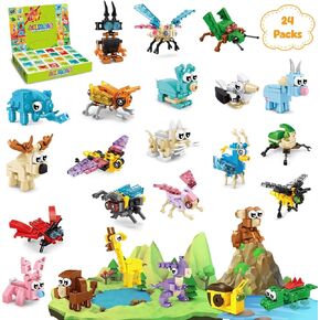 MOONTOY Party Favors for Kids, 24 Pack of 72 Models Animals Building Blocks Toy for Classroom Prizes Transformable Mini Building Set Party Favors for Christmas Birthday Gift for Boys Girls Ages 6-12+