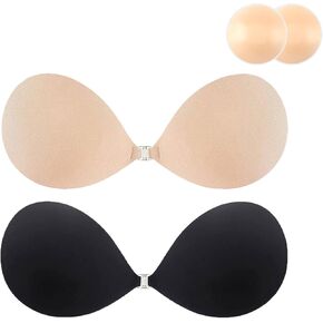 2 Pairs Adhesive Bra Push Up Sticky Bra for Women Invisible Lifting Bra, Reusable Strapless Stick On Bra with Nipple Covers
