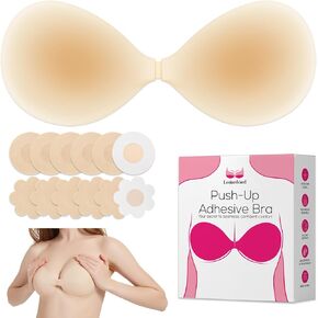 Upgraded Sticky Bra Push Up, Ultra-Thin Strapless Bra for Backless Dress, Adhesive Bra with 12 Nipple Covers