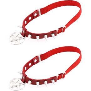 FM FM42 Multicolor PU Simulated Leather Spikes Rivets Pentacle Star Charm Leg Thigh Elastic, Pack of 2 PCs
