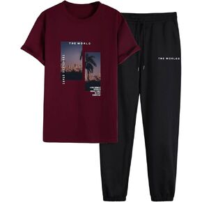 SOLY HUX Men's 2 Piece Outfits Letter Graphic Short Sleeve Tee and Drawstring Joggers Sweatpants Set