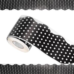 uxcell Bulletin Board Borders, 65.6Ft x 2.75Inch Rolled Classroom Border Trim Notice Board Frame for Classroom Decoration, Black White Dots