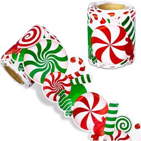 Whaline 32.8Ft Christmas Candy Peppermint Bulletin Board Border Xmas Red Green Candy Cane Rolled Self Adhesive Border Trim Stickers for Xmas Holiday Party Classroom Chalkboard Wall Decor