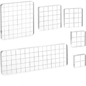 Acrylic Stamp Block, 6 Pcs Stamps for Crafting, Assorted Sizes Transparent Stamp Pad with Grid Lines Decorative Stamping Platform Stamping Tools Set for Card Making Scrapbooking Crafts Supplies