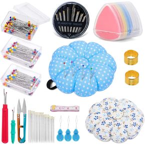 Sewing Pin Cushion Kit, Wrist Pin Cushions for Sewing, Needle Cushion with 150Pcs Sewing Pins, 50Pcs Sewing Needles, 10Pcs Tailors Chalks, Seam Rippers, Scissors, and Tape Measure