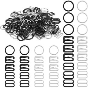 120pcs Bra Strap Hooks, 3 Designs Bra Strap Slider Metal Bra Adjusters for Straps 2 Sizes Bra Strap Clips Shortener Bra Clasp Replacement for Bikini Halter Swimsuit Bathing Suit Dress Lingerie