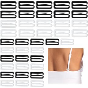 40PCS Bra Hooks, Bathing Suit Straps Replacement Metal Bra Hooks Replacement for Swimsuit Tops Lingerie Slip Dress Camisole, 2 Colors, 2 Size (Black, White, 20mm, 25mm)