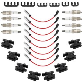Set of 8 UF271 Square Ignition Coil with 41-962 Spark Plugs & M8-48322R Spark Plug Wires Set, Compatible with Chevrolet Chevy GMC 1500 2500 3500 4.8L 5.3L 6.0L 8.1L, Replace D581 UF-271 12558693