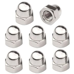 License Plate Retainer Nuts/Screws Compatible with Volvo XC90/ V90/ S60/ S40/ OEM Part 968458 (Screws onto Existing Stud) - Tall Dome/Acorn Head with Flange Stainless Steel Cap - 8 PCS