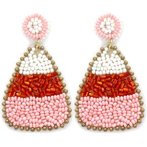 Beaded Halloween Earrings Trick or Treat Candy Corn Boo Light Weight Earrings for Spooky Season.