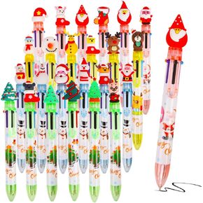 LOKIPA Christmas Multicolor Ballpoint Pen, 24PCS 6 In 1 Christmas Ballpoint Pens 6 Colors Retractable Ballpoint Pens for Christmas Party School Office（Random Style）
