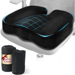 4-Inch Thick Firm Memory Foam Seat Cushion for Tailbone, Hip & Sciatica Pain Relief, Ideal for Office & Car, with Extra Mesh Cover, Easy to Clean, Perfect for Seniors
