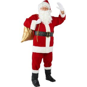 Christmas Santa Claus Costume Suit Adults Men 10Pcs Professional Velvet Santa Outfits Xmas Costume for Holiday Party