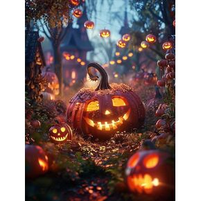 Ginfonr DIY 5D Diamond Art Kits for Adults, Halloween Diamond Painting for Adults, Diamond Art Pumpkin Full Drill, Diamond Art Kits Embroidery Rhinestone Craft for Home Wall Decor 12 * 16 Inch