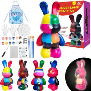 Paint Your Own Rabbit Lamp Kit, DIY Rabbit Night Light, Painting Arts and Crafts for Kids Ages 6-12, Art Supplies Toy Birthday Easter Party Holiday Gift for Teens Girls Boys