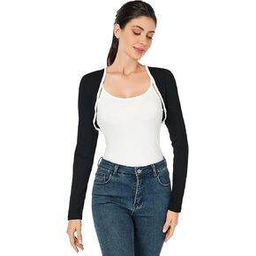 AmélieBoutik Women Long Sleeve Bolero Shrug Color Trim Cropped Open Front Cardigan Jacket