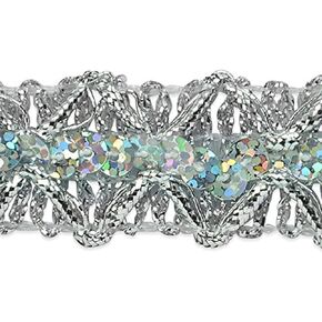 Sheba Diamond Sequin Braid Trim, 7/8-Inch Versatile Sequins for Crafts, Durable Sequin Trim for Fashion, Home Decor, and Party Outfits, 20-Yard Cut, Silver