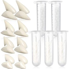 Set of 14 Vampire Teeth Fangs Halloween Party Cosplay Dentures Fake Vampire Prop Teeth Decoration in 4 Sizes, Includes Tooth Pellets Installation Tools Instruction for Adults Halloween Costume Party