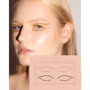 MERCY LONDON Crystal Eyeliner Jewels in Gold and Black Costume Accessories Face Gems Jewels All In One Halloween Headpiece Stick On