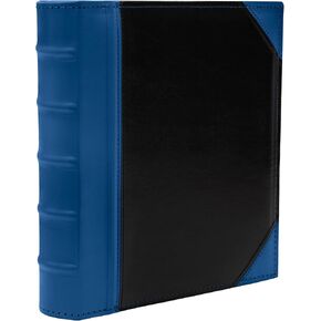 Executive Binder – Leather Binder with 1.5" D-Rings, 2 Tone Stitching with Ribbed Blue Spine, Holds 350 8.5x11 inch Sheets – for School, Library, Home, Law & Accounting Firm, Office (Blue)