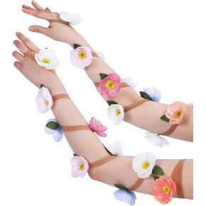 Xuhal Flower Arm Wraps Halloween Fairy Costume Accessories Ribbon Flower Arm Wraps Fairy Outfit Arm Tights for Woman Girls Halloween Cosplay Party