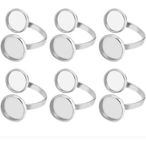5Pcs Stainless Steel Ring Base Blank Bezel Trays, Adjustable Double Base Flat Round Finger Rings Bezel for Jewelry Making, Engagement/Wedding Rings Components, Findings, Jump Rings