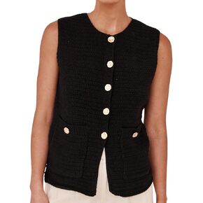 Womens Sleeveless Sweater Vest Button Down Crew Neck Knit Casual Cardigan Tank with Pockets