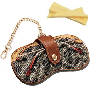 Soft Leather Sunglasses Bag, Portable Ultra Slim Glasses Case, Women Men Eyewear Pouch with Cleaning Cloth