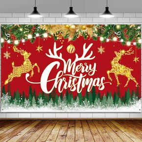 Merry Christmas Banner Backdrop, Red Merry Christmas Large Banner Party Decorations Supplies, Xmas Holiday Happy New Year Sign Poster Background Decor 72X44 Inch
