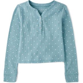 The Children's Place Girls' Basic Long Sleeve Thermal Henley Tops