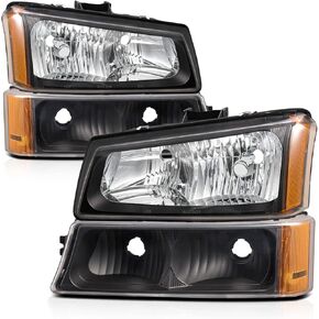 M-AUTO 4PCS Headlights Assembly Compatible with 03 04 Chevy Silverado 2500, 03-06 Silverado 1500 1500HD 2500HD 3500, 03-06 Avalanche 1500 2500, Black Housing Clear Lens Clear Corner in Kuwait