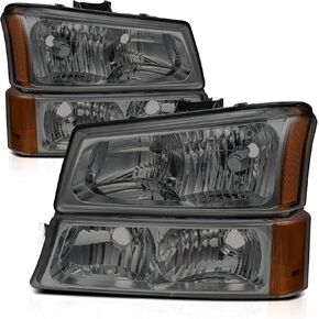 M-AUTO 4PCS Headlights Assembly Compatible with 03 04 Chevy Silverado 2500, 03-06 Silverado 1500 1500HD 2500HD 3500, 03-06 Avalanche 1500 2500, Black Housing Clear Lens Clear Corner